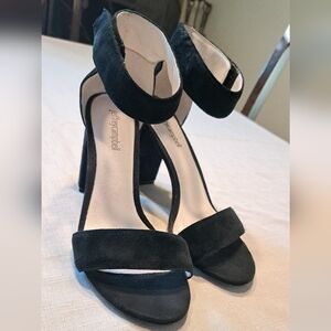 Jeffrey Campbell Lindsay Black Suede Open Toe Block Heels Size 8